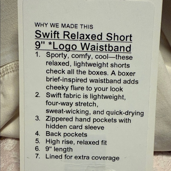 Lululemon Swift Relaxed Shorts 9” with zipper Pickets Cream - Picture 8 of 10